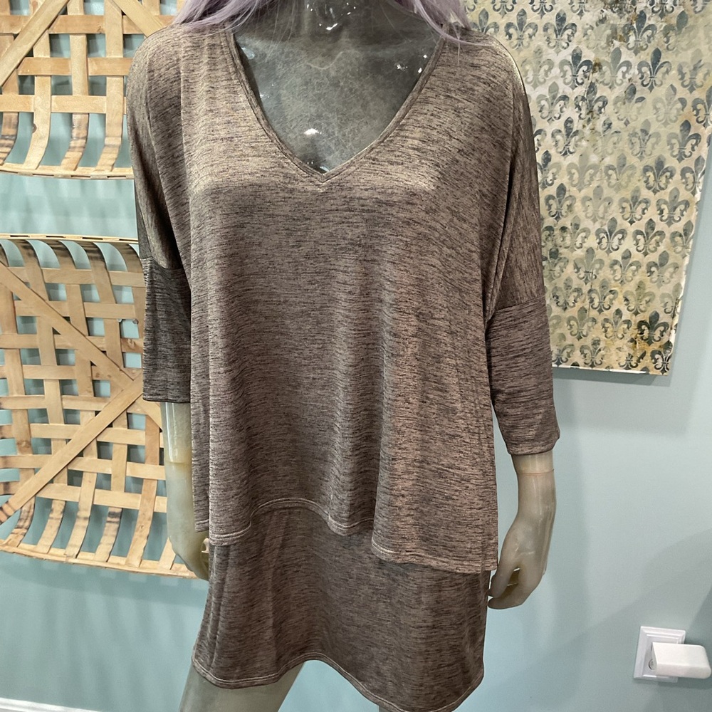 Joseph Ribkoff Heathered Brown V-Neck Tunic